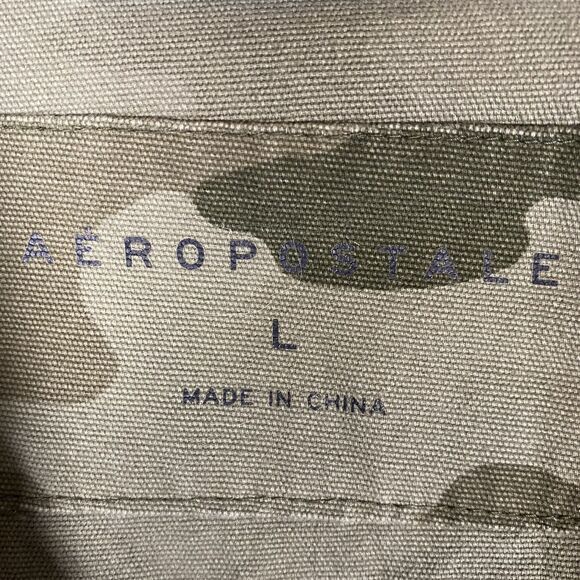 Aeropostale Sz L Cropped Cargo Utility Jacket Camo Green White Raw Hem - Picture 8 of 12